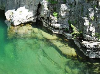 Crystal clear water of Voidomatis river in Vikos Aoos Geopark