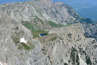 Dragon lake from gamila peak in Vikos Aoos Geopark